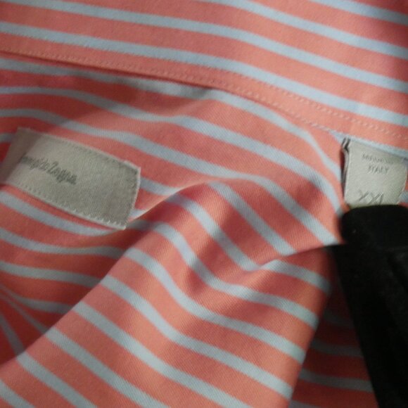 Ermenegildo Zegna Men's XXL Salmon Lt Gry Striped Button Down Shirt 100% Cotton - Picture 5 of 9